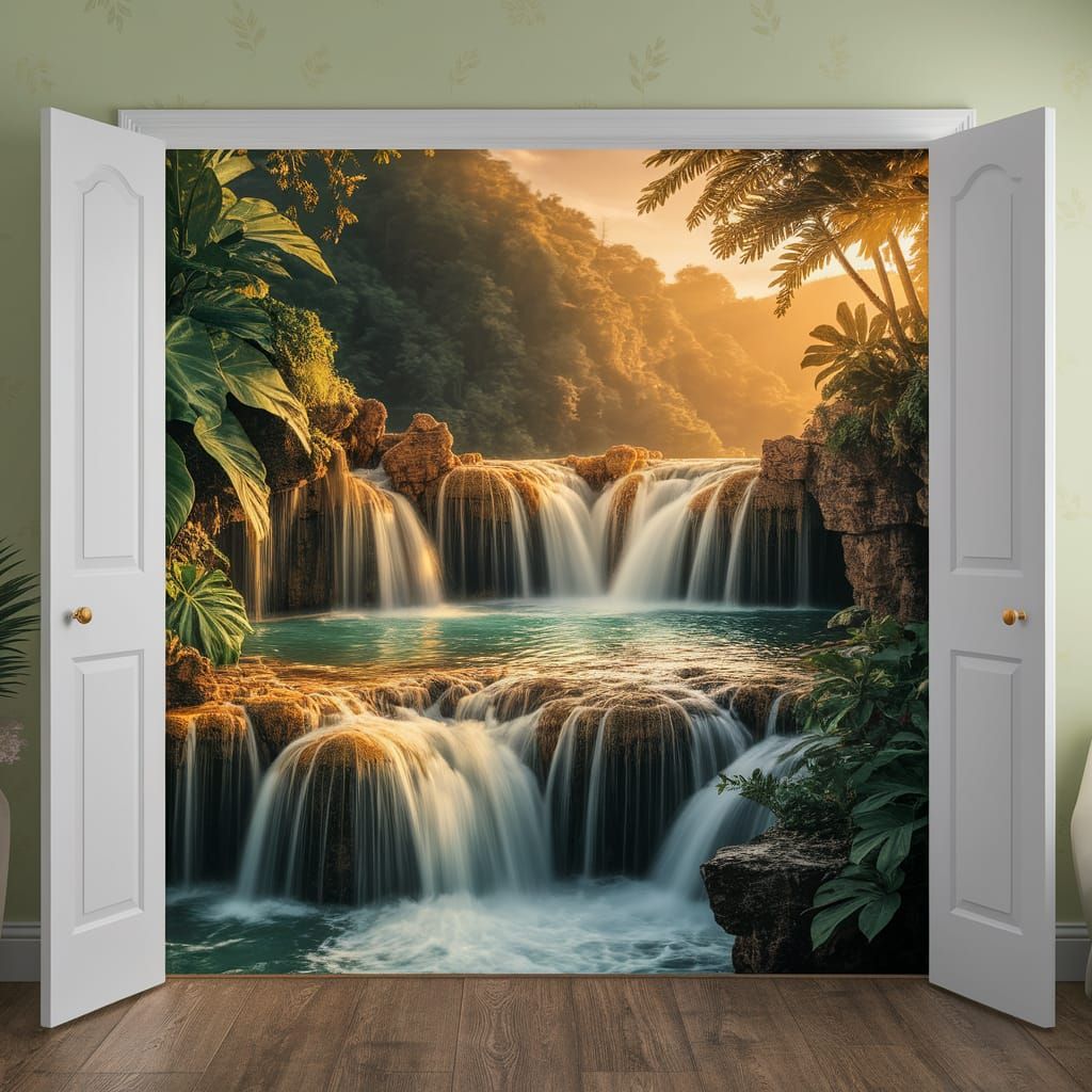 Closet Door Reveals Tropical Waterfall Paradise