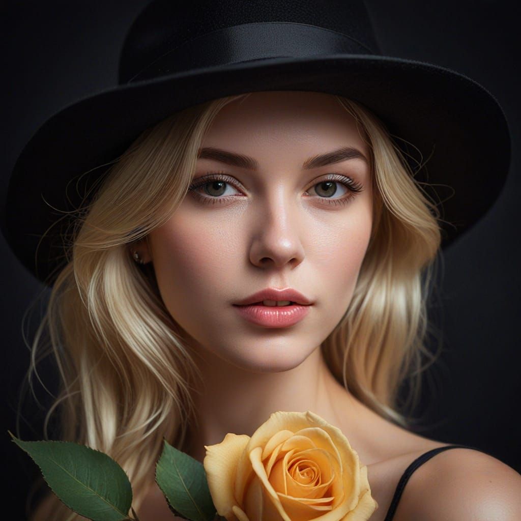 Portrait of a Young Woman with Rose in Oil Painting Style