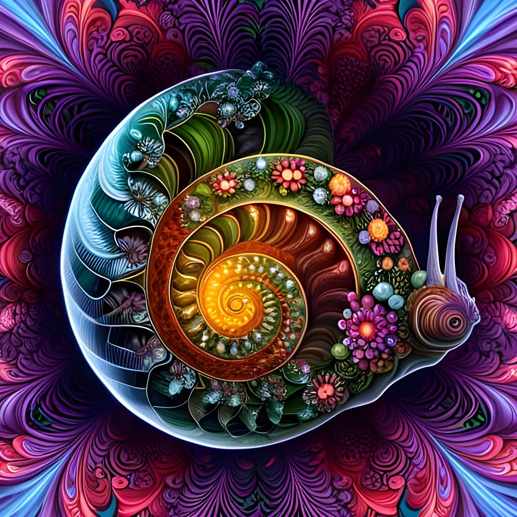 Cyberpunk Floral Snail: Detailed Digital Illustration