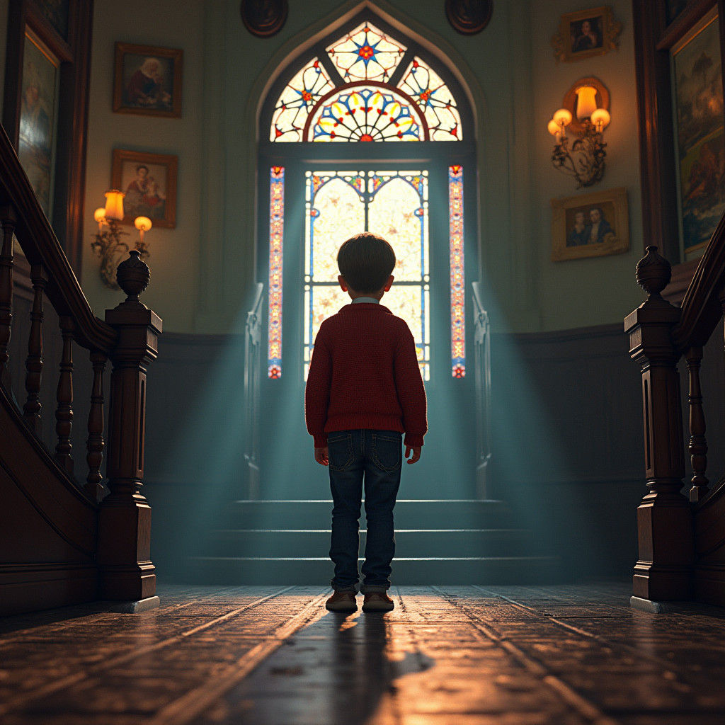 Boy in Foyer: Dreamlike Scene in Unreal Engine 5