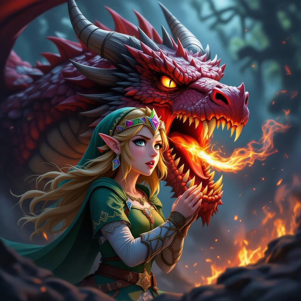 Zelda's Peril: Trapped in Dragon's Jaws, Hyperrealistic Art