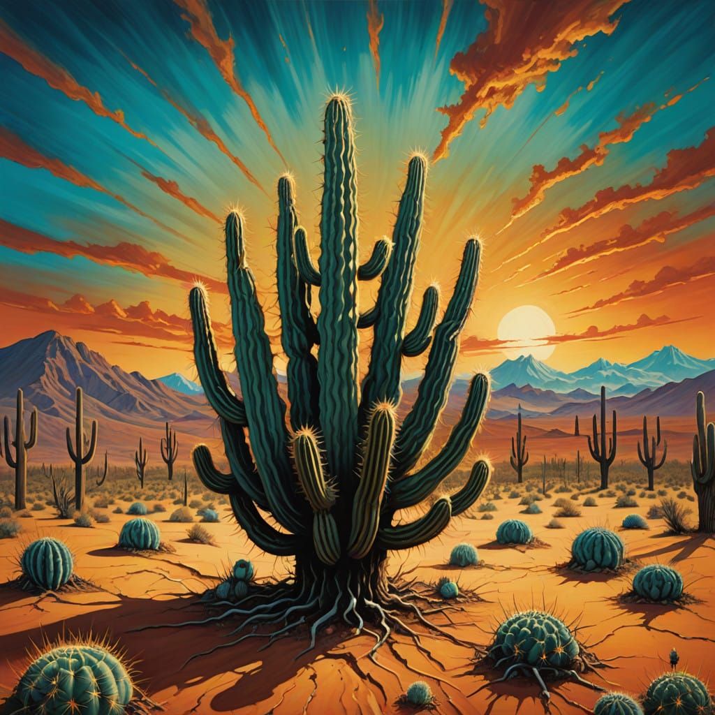Surreal Desert Landscape in Vibrant Turquoise and Saffron Hu...
