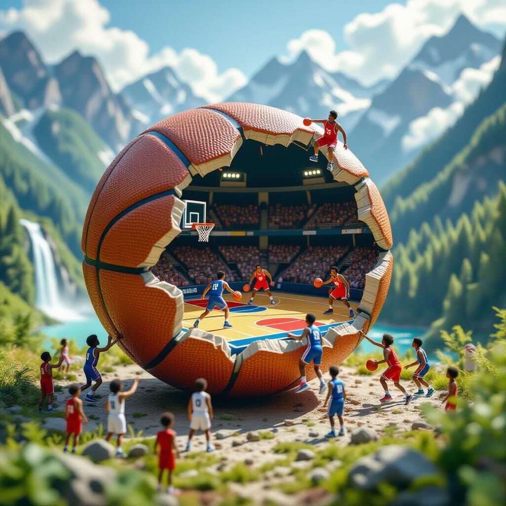 Miniature Basketball Game in a Giant Ball