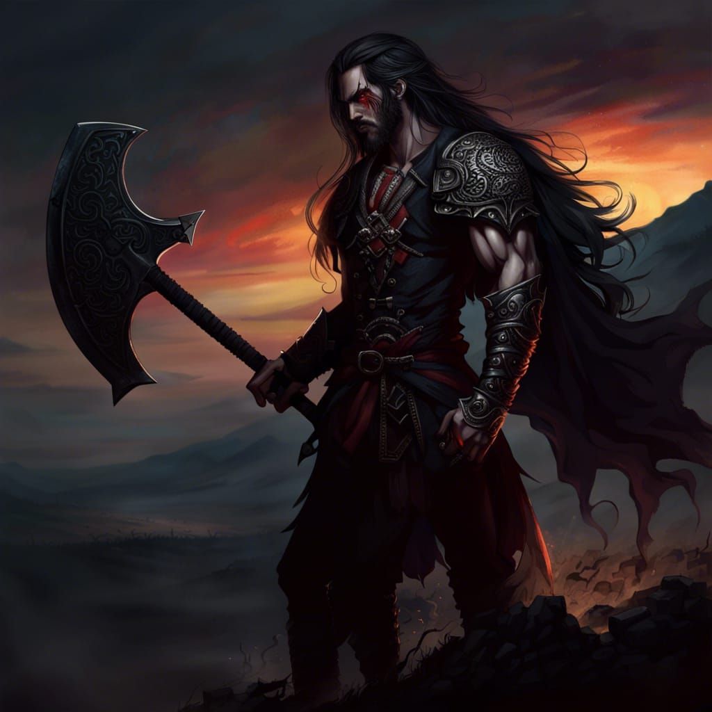 Vampire Warrior with Axe at Sunset
