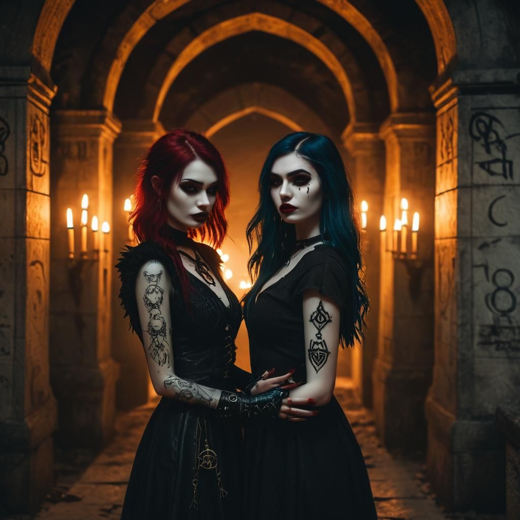 Ethereal Emo Girl and Demon in Dark Fantasy Style