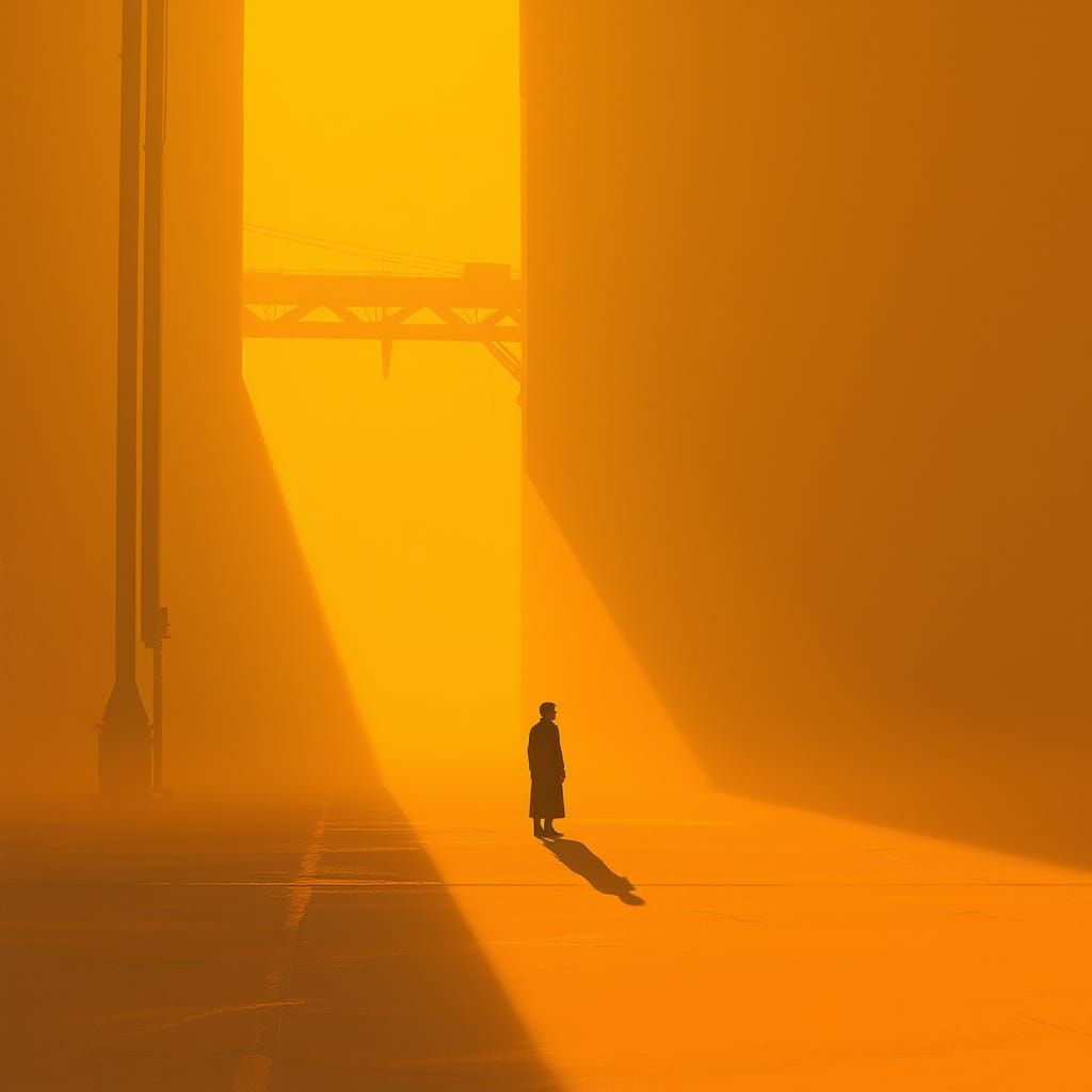 Figure in Golden Light, Industrial Chic Background