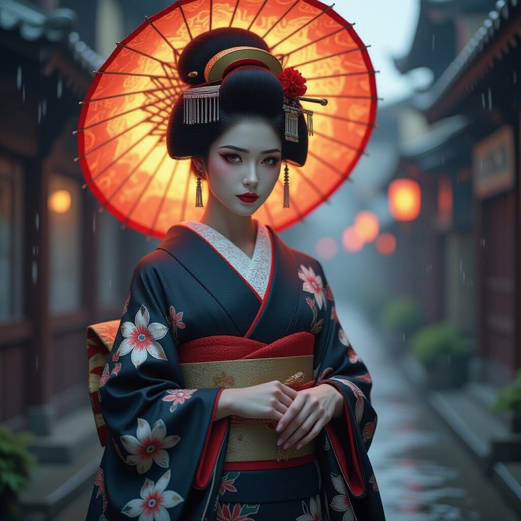 A geisha in times of war hyperrealist, art by jeremy mann an...