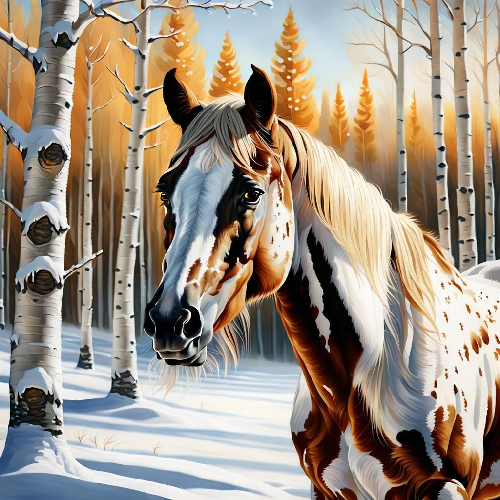 Majestic Appaloosa in Winter Aspen Forest