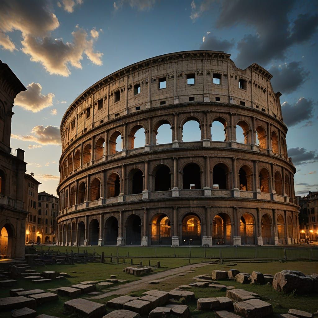 Majestic Colosseum at Dusk in Golden Light