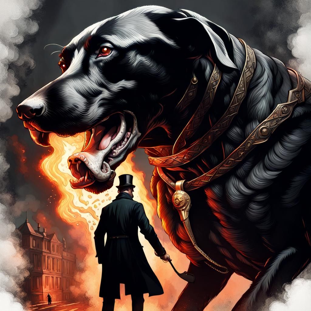 Sherlock Holmes and Fire Hound: Dark Fantasy Art