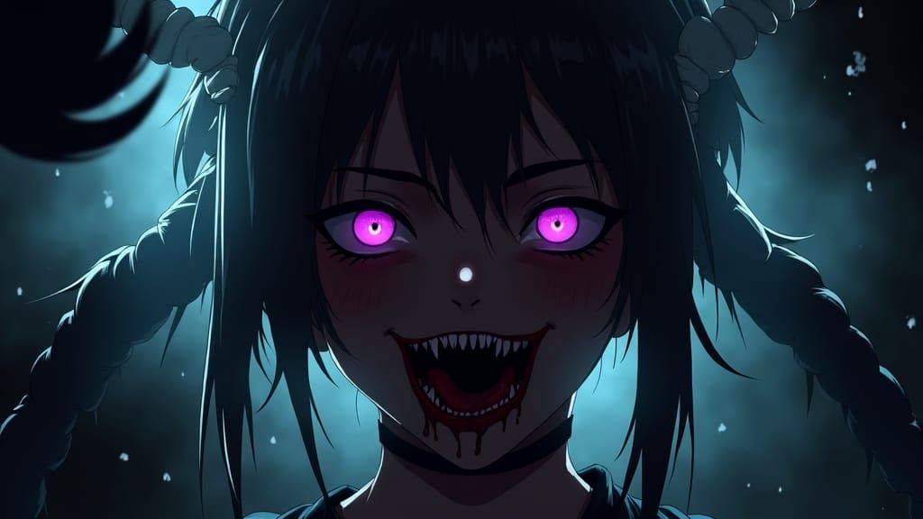 Eerie Anime Monster Girl Emerging from Shadows