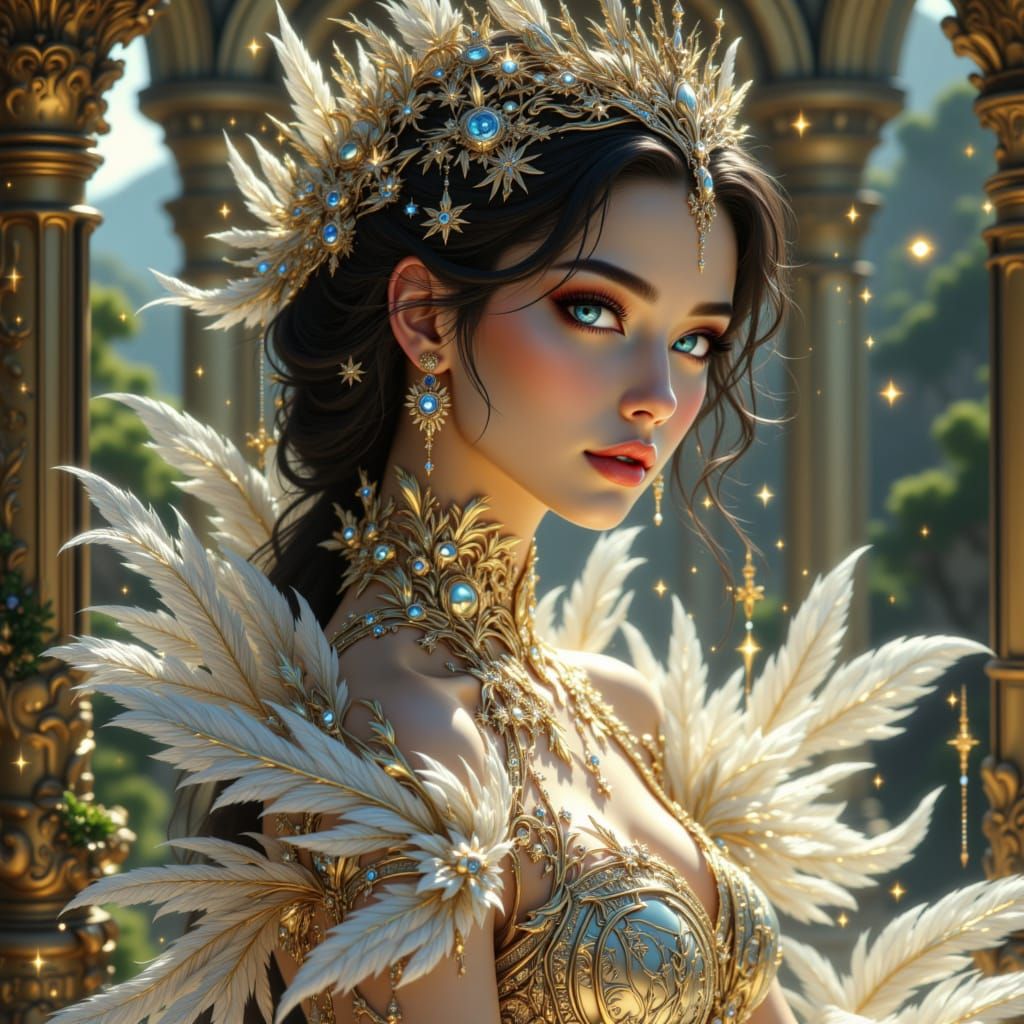 Elegant Lady in Extravagant Gown: Art Nouveau Style