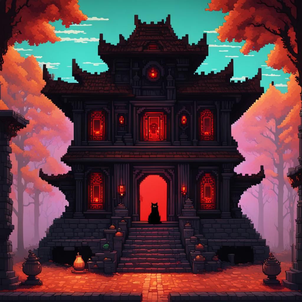 Haunted Temple: 8-bit Pixel Art with Witches