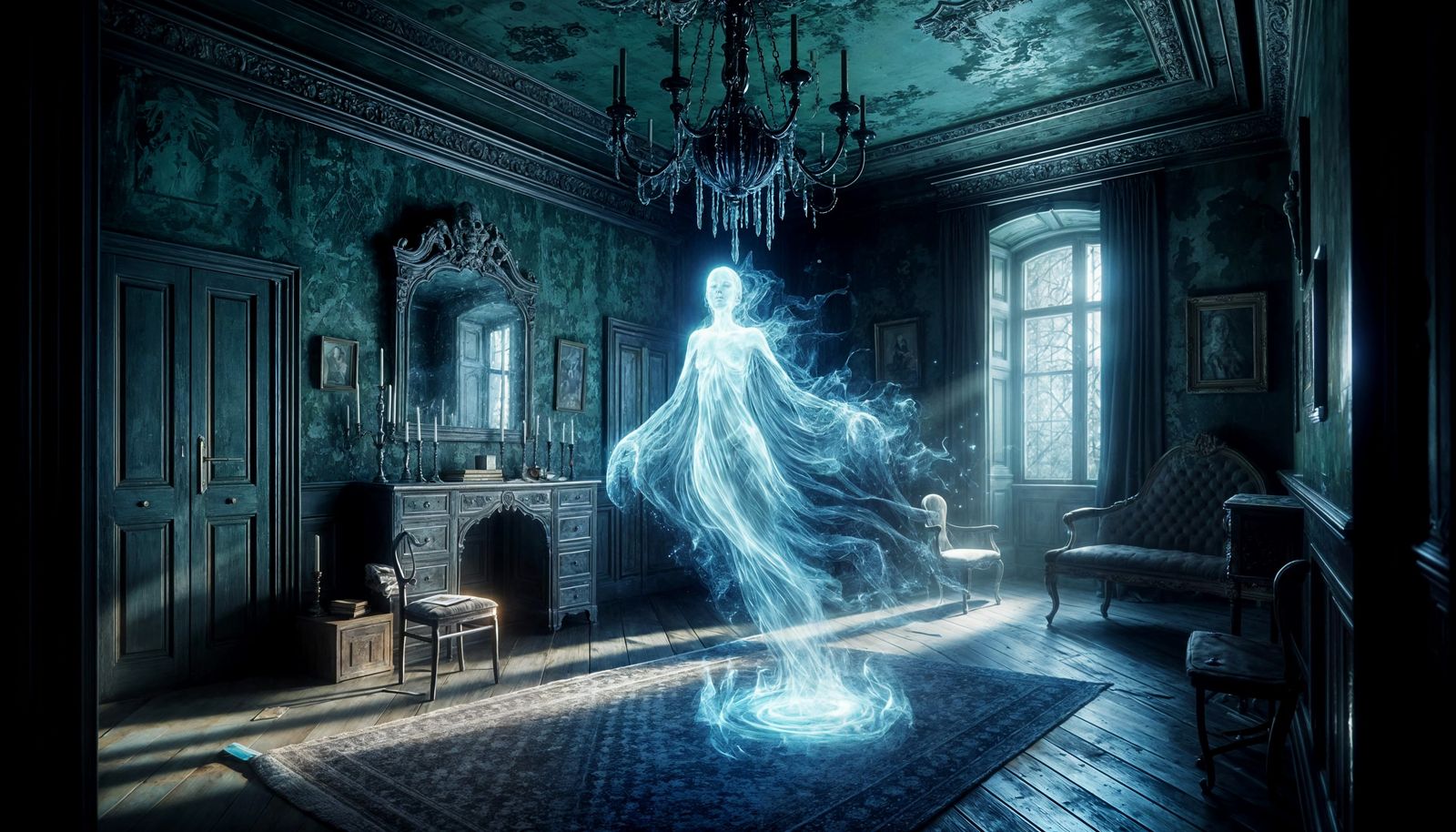 Ethereal Apparition in Haunted Mansion, Spectral Display