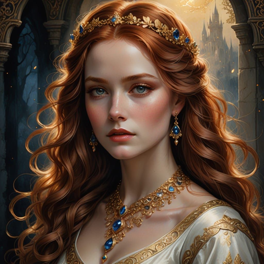 Elegant Red-Haired Noblewoman in Medieval Fantasy Portrait