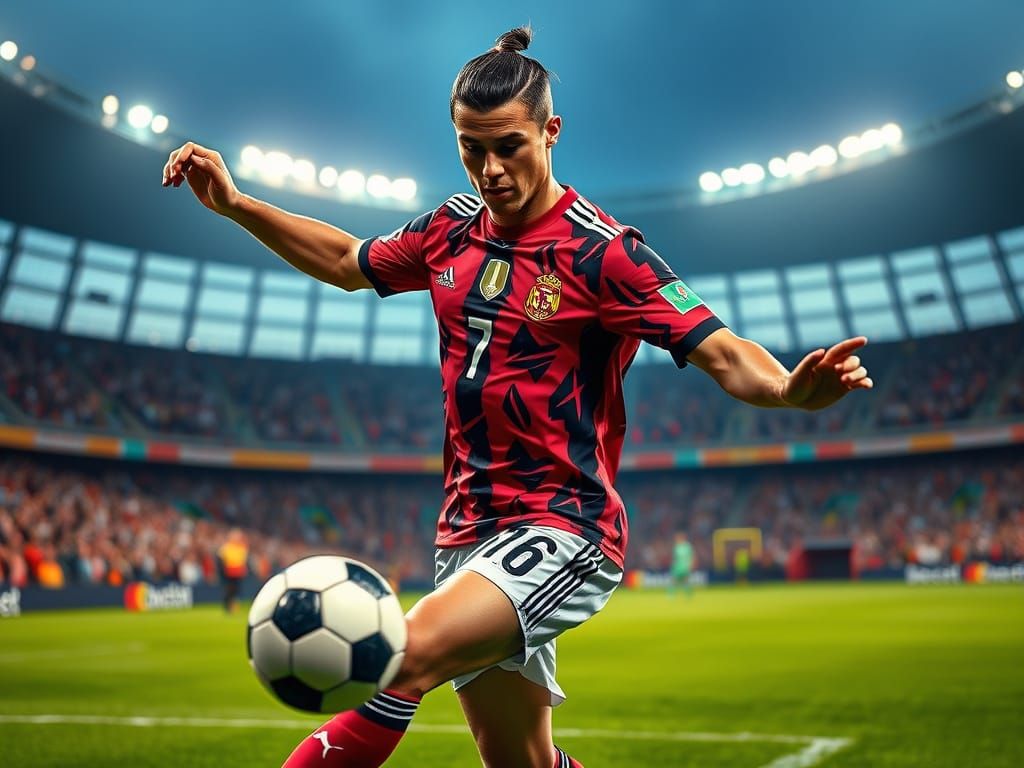 Cristiano Ronaldo Kicking Football in Stadium Photo