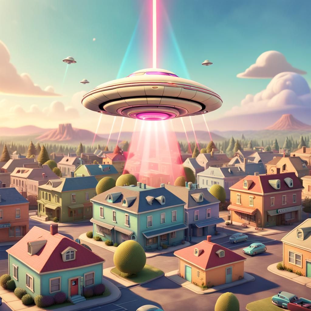 Pies UFO Invasion with Cream Laser Beam in 3D