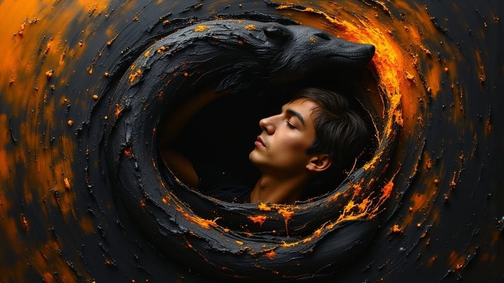 Gothic Dark Fantasy Portrait of a Magician and Wolf in the M...