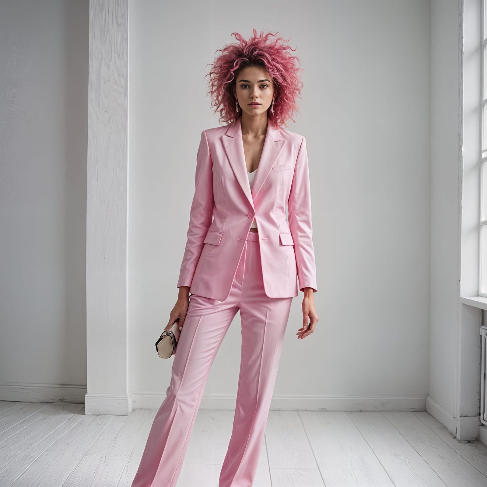 Elegant Woman in Bold Pink Pantsuit