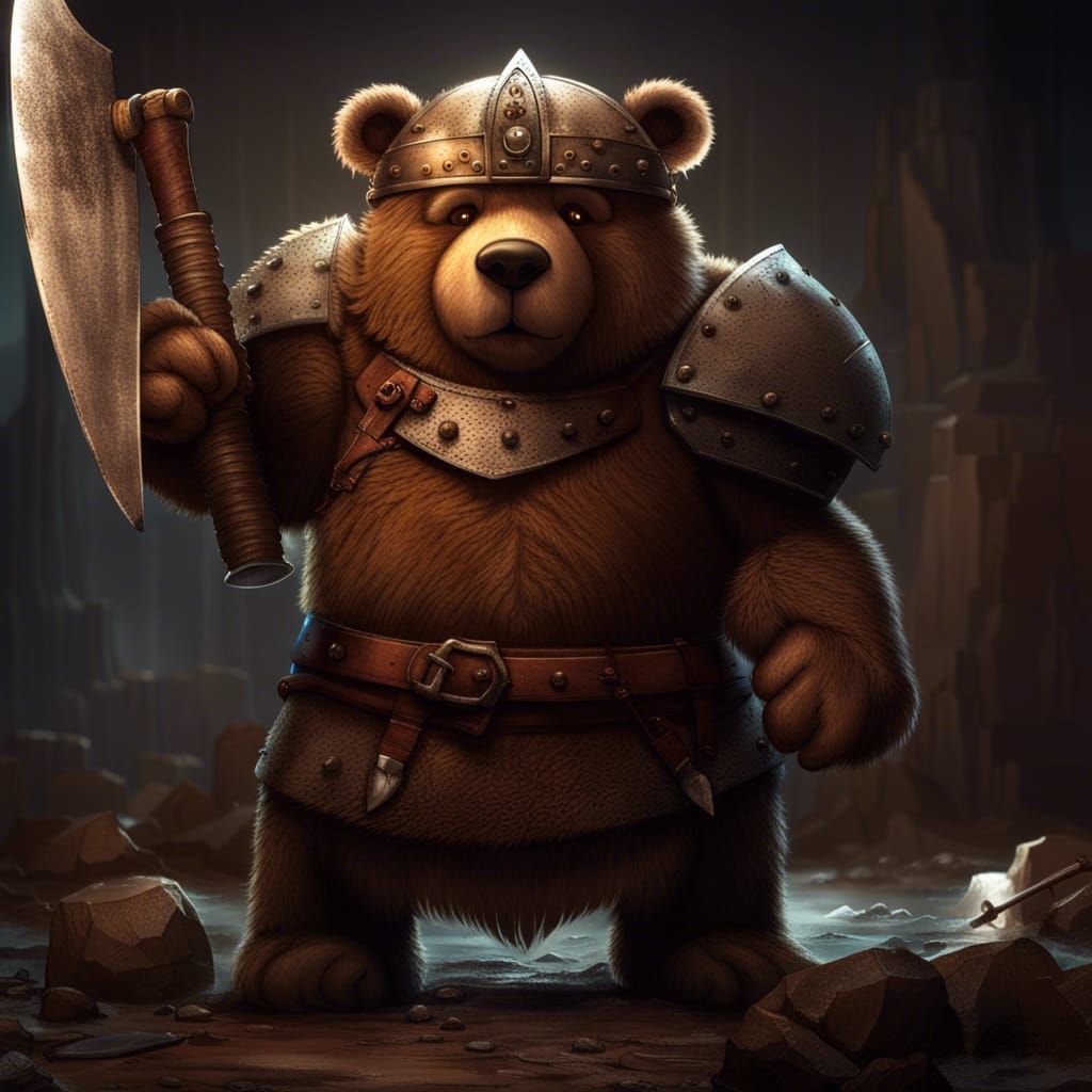 Teddy Bear Viking Concept Art in Dark Fantasy Style