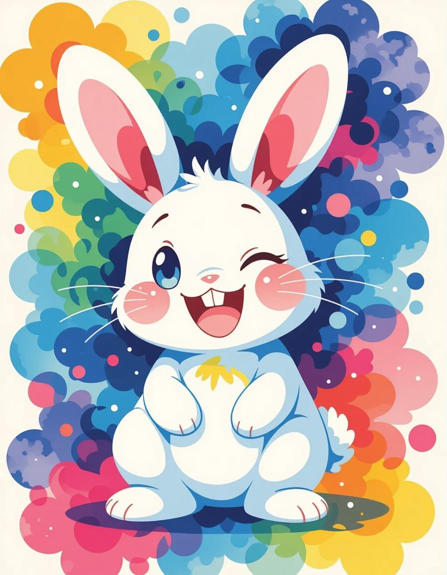Anime Bunny Rabbit in Watercolor Painting