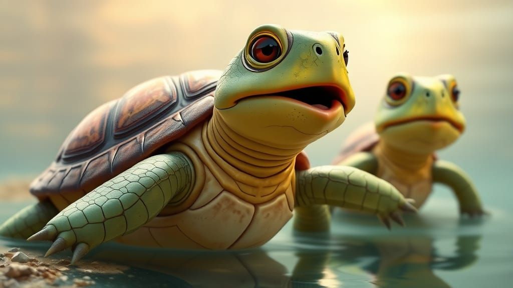 Cartoon Turtle Sings to Friends