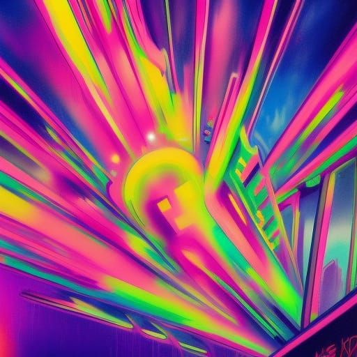 Neon Scarab Cityscape in Graffiti Art Style