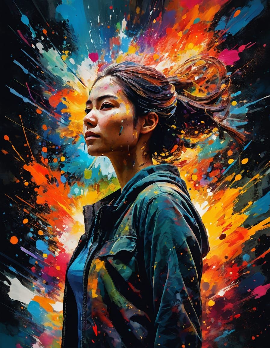 Vibrant Abstract Woman Portrait with Bold Brushstrokes