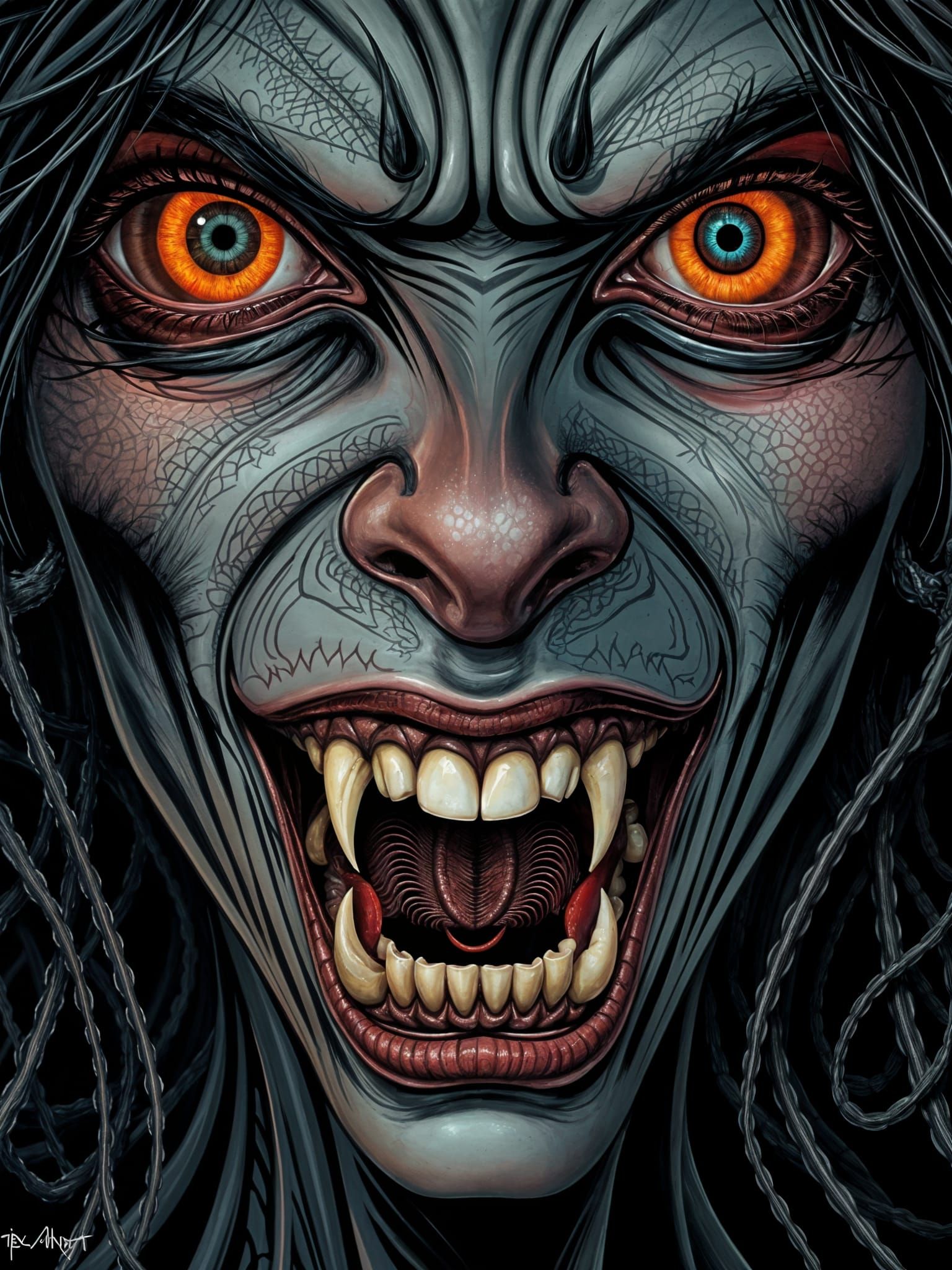 Demonic Woman Portrait in Psychedelic Surrealism