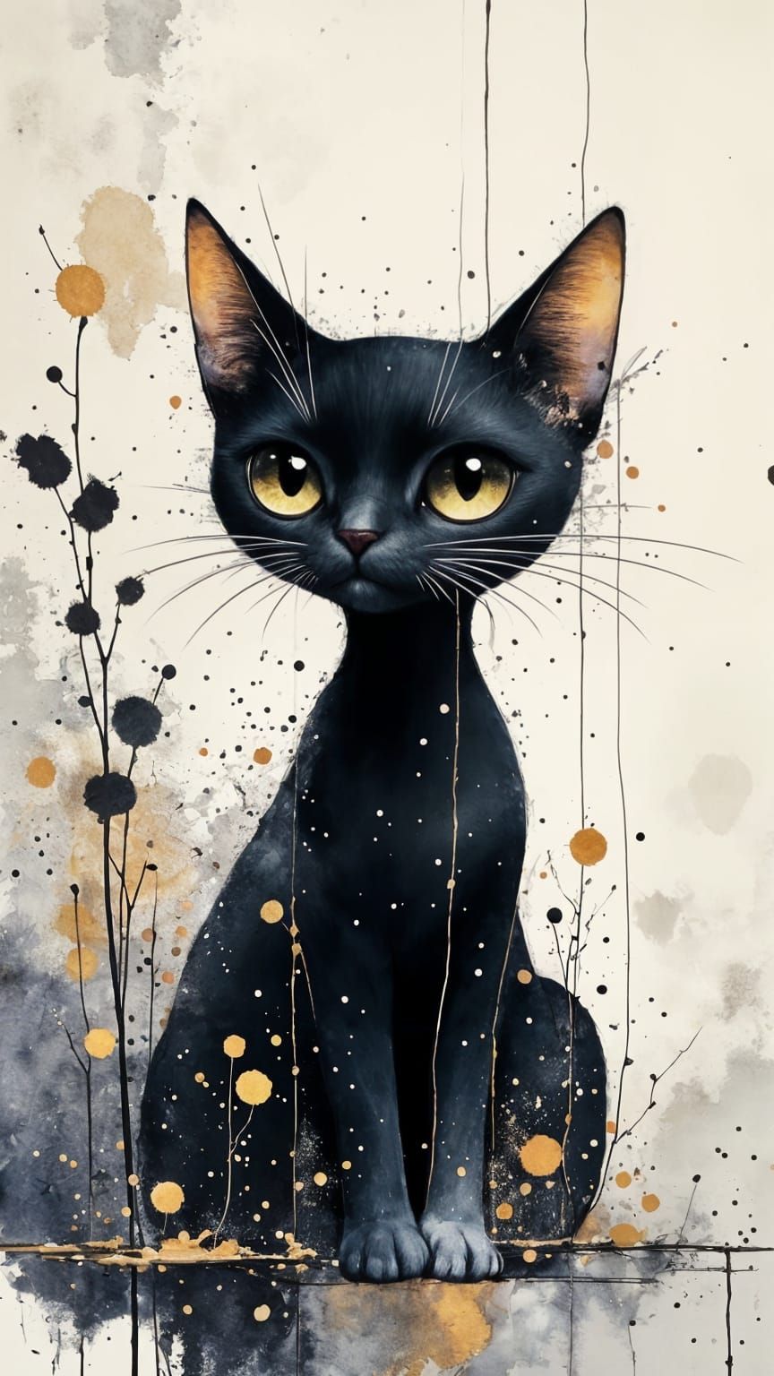 Abstract Watercolor Cat with Large Eyes