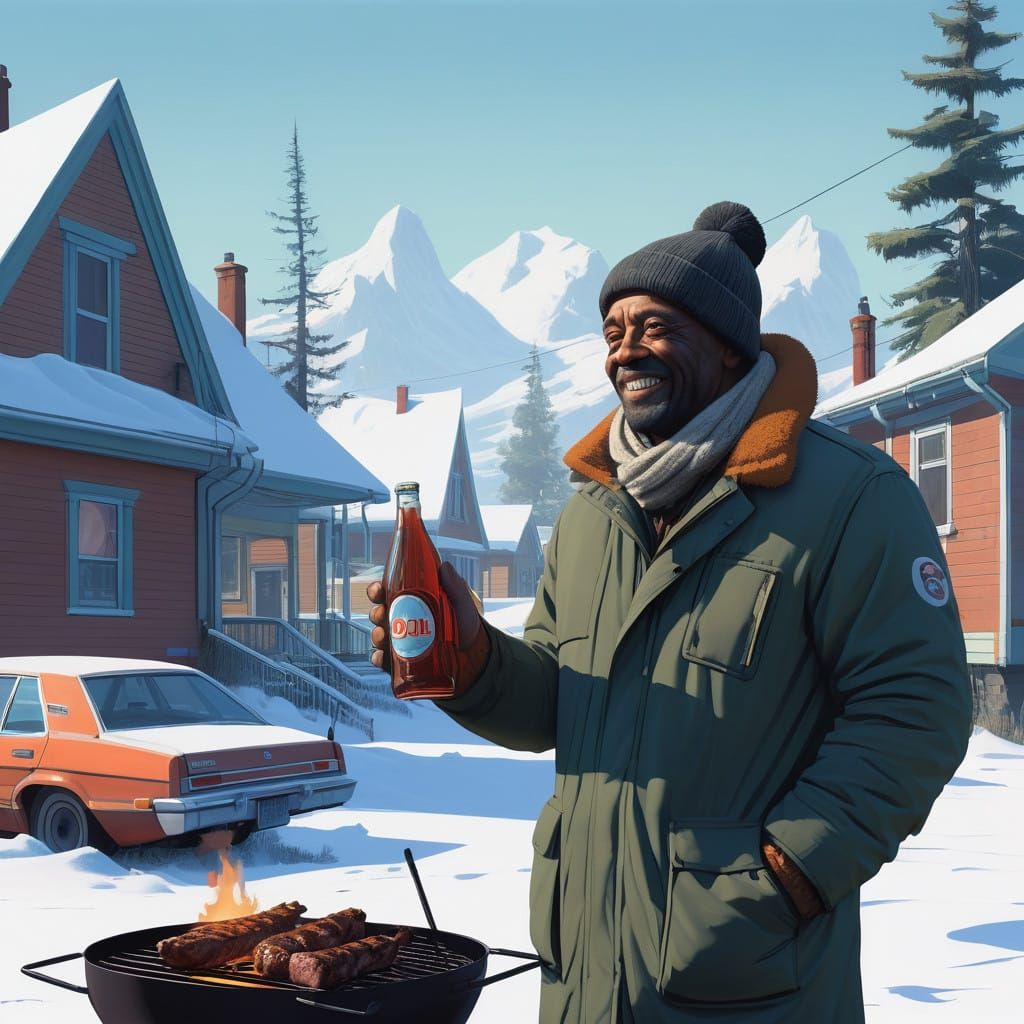 Winter BBQ in Serene Snowy Backyard, in Realistic 3D