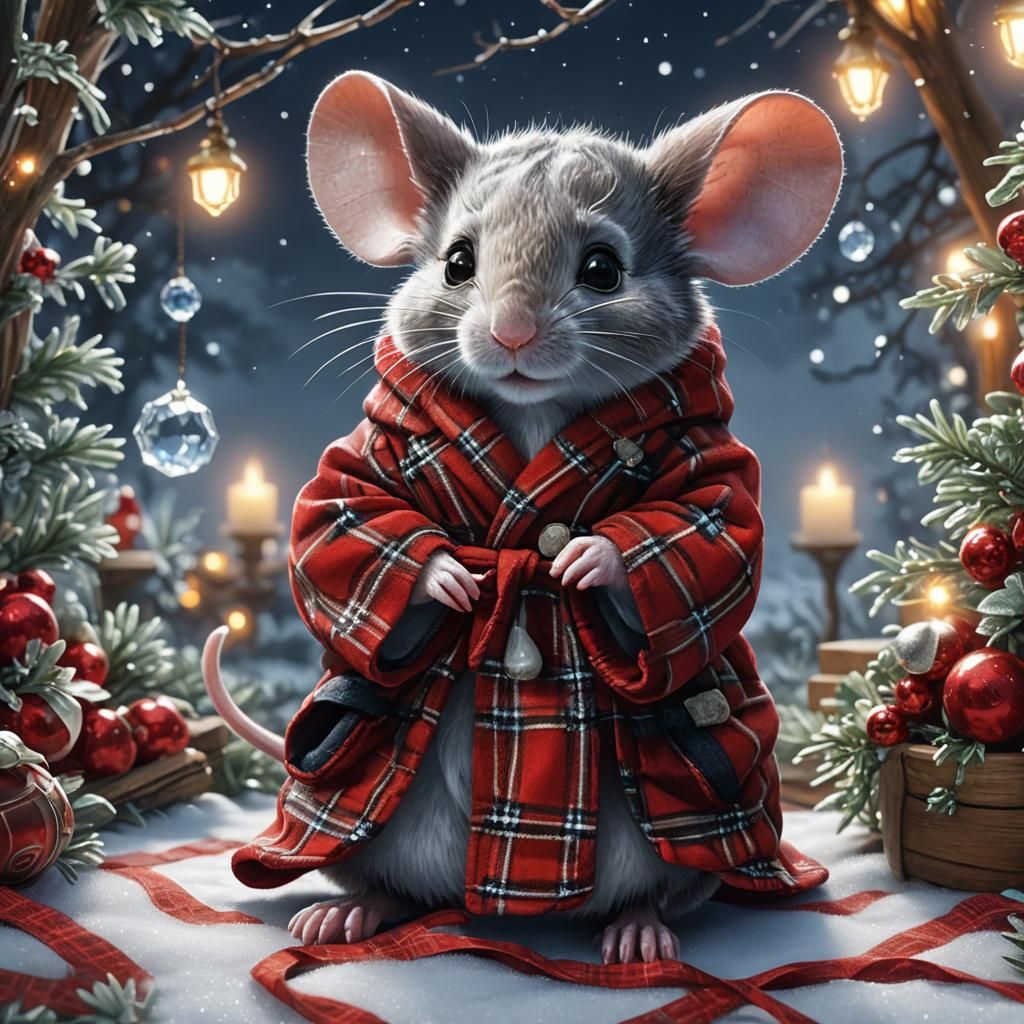 Crystal Mouse in Tartan Robe: Ethereal Fantasy Art