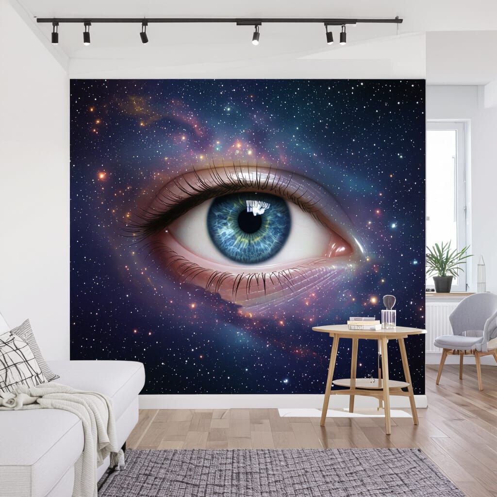 Cosmic Eye of God Mural Painting in Surreal Style