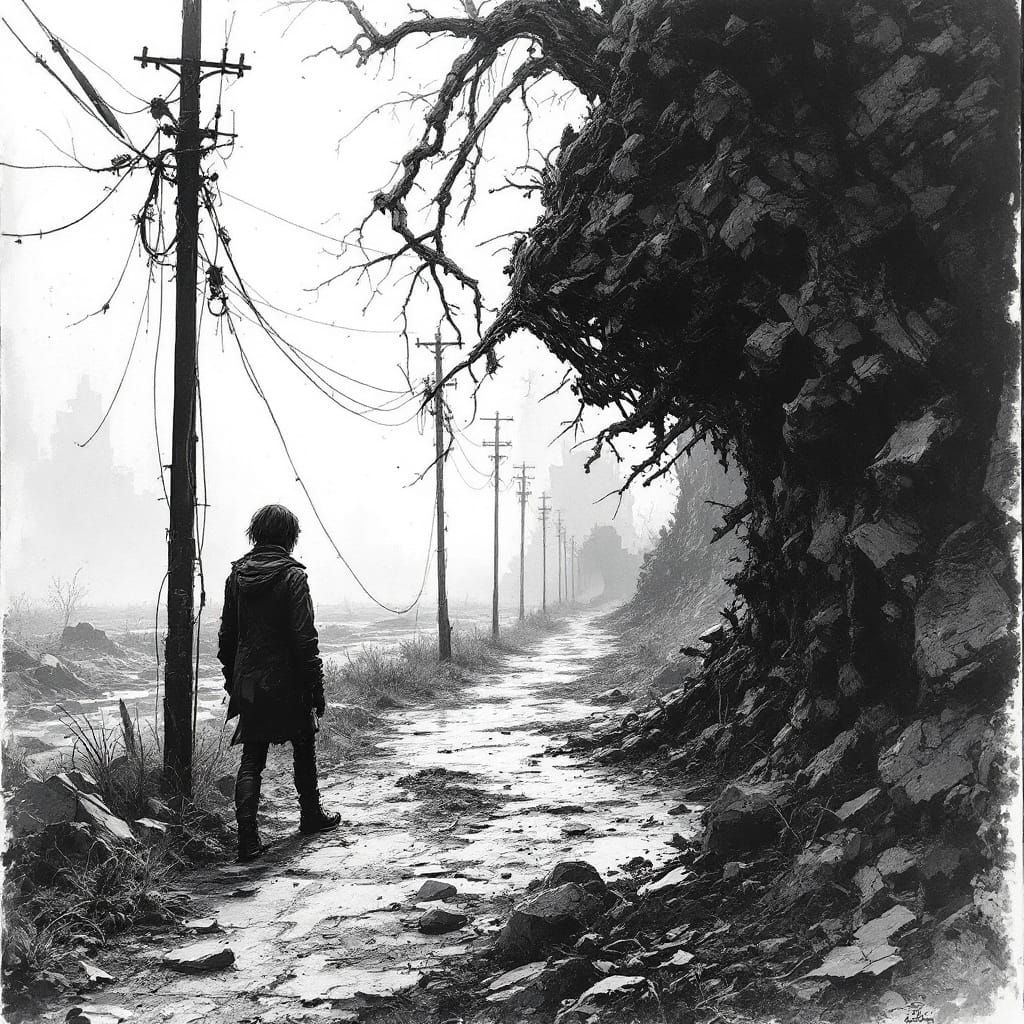 Post-Apocalyptic Streets in Monochromatic Noir Style