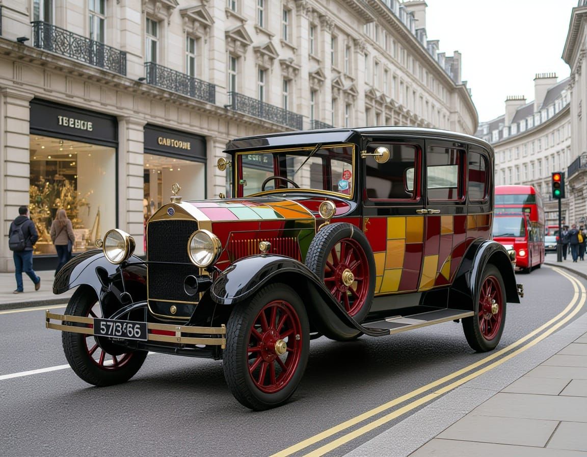 Steampunk Car in Stained Glass Style on London Street