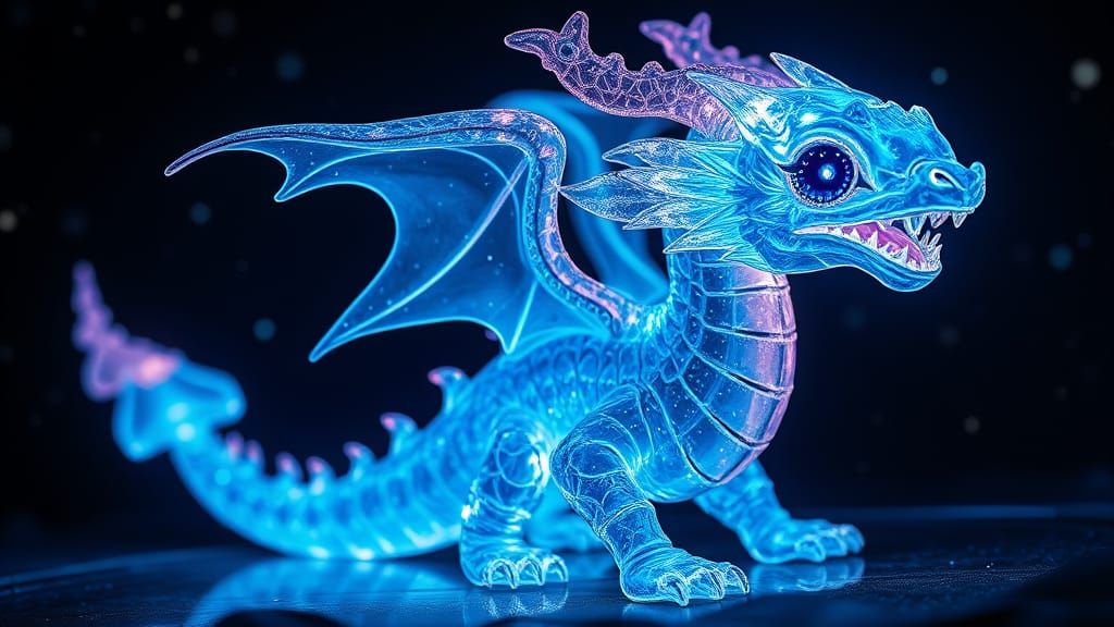 Stunning Bioluminescent Chibi Dragon Under Starry Night Sky