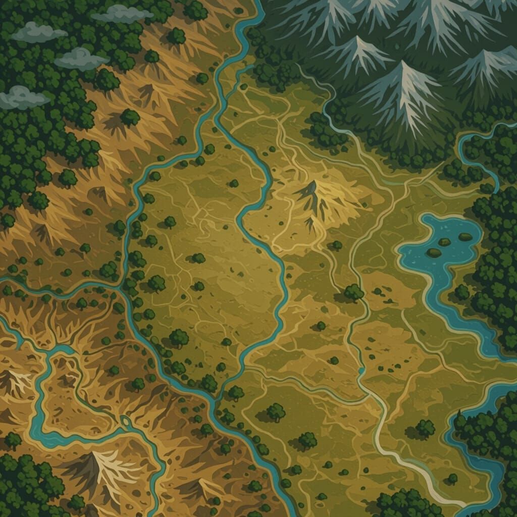 Fantasy Map of Five Biomes in Digital Art Style