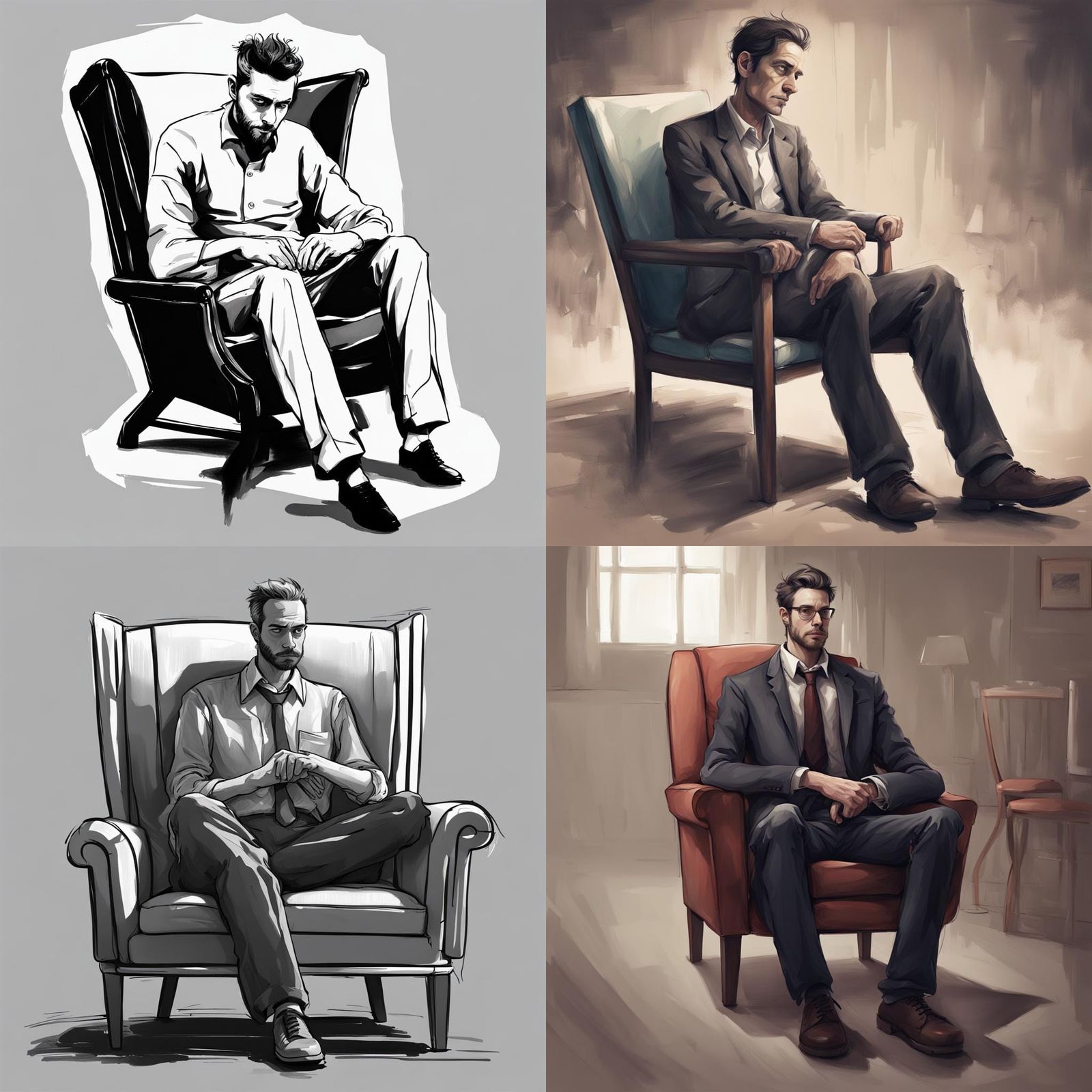 Man Sitting in Chair: Digital Art