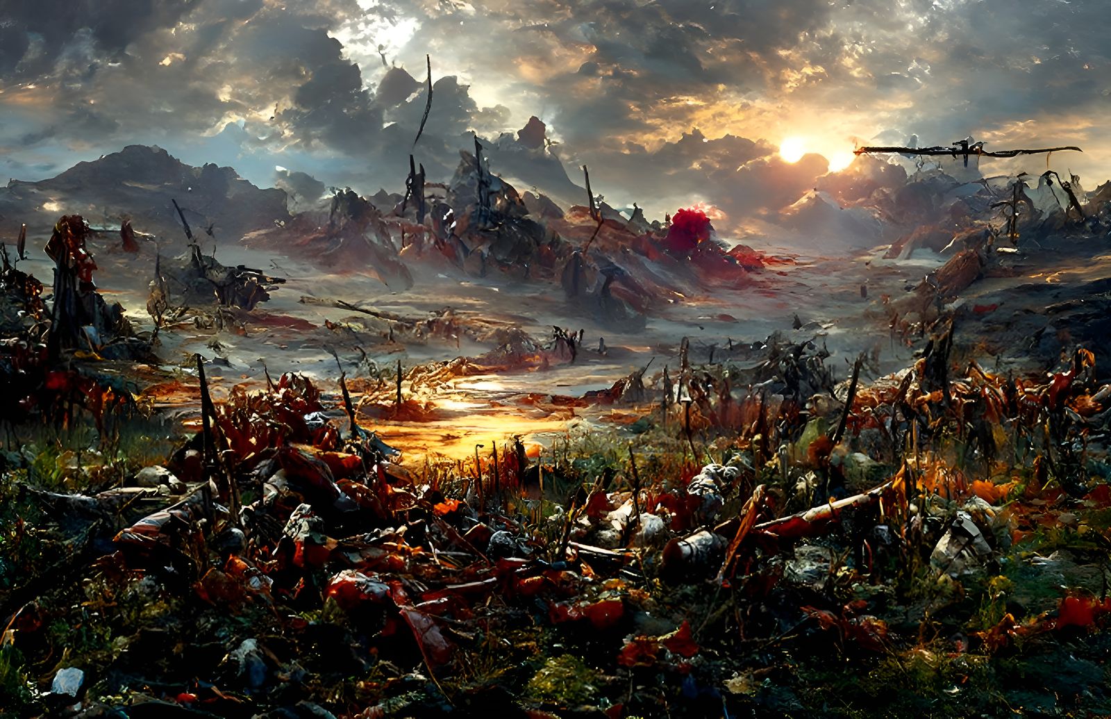 Bloody Battlefield Landscape after Ancient War