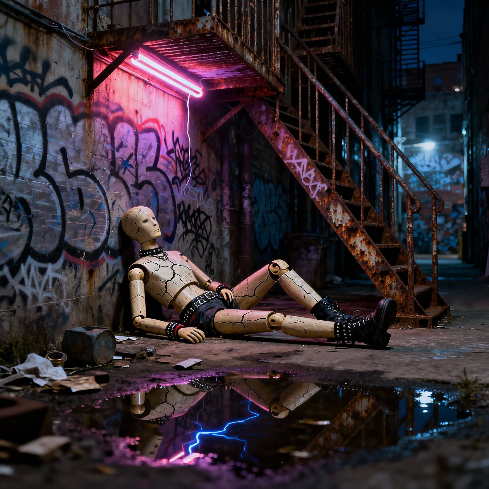 Punk Mannequin in Neon Alley