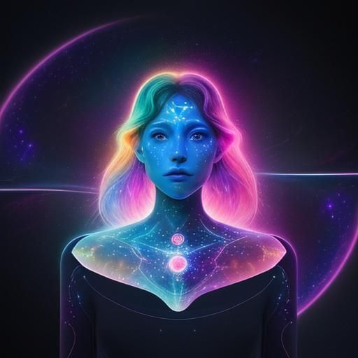 Holographic Cosmic Astral Illustration in Mixed Media