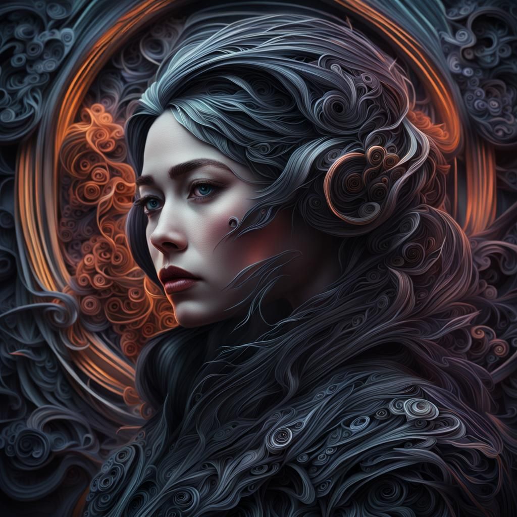 Dark Synth Female in Paper Quilling Style