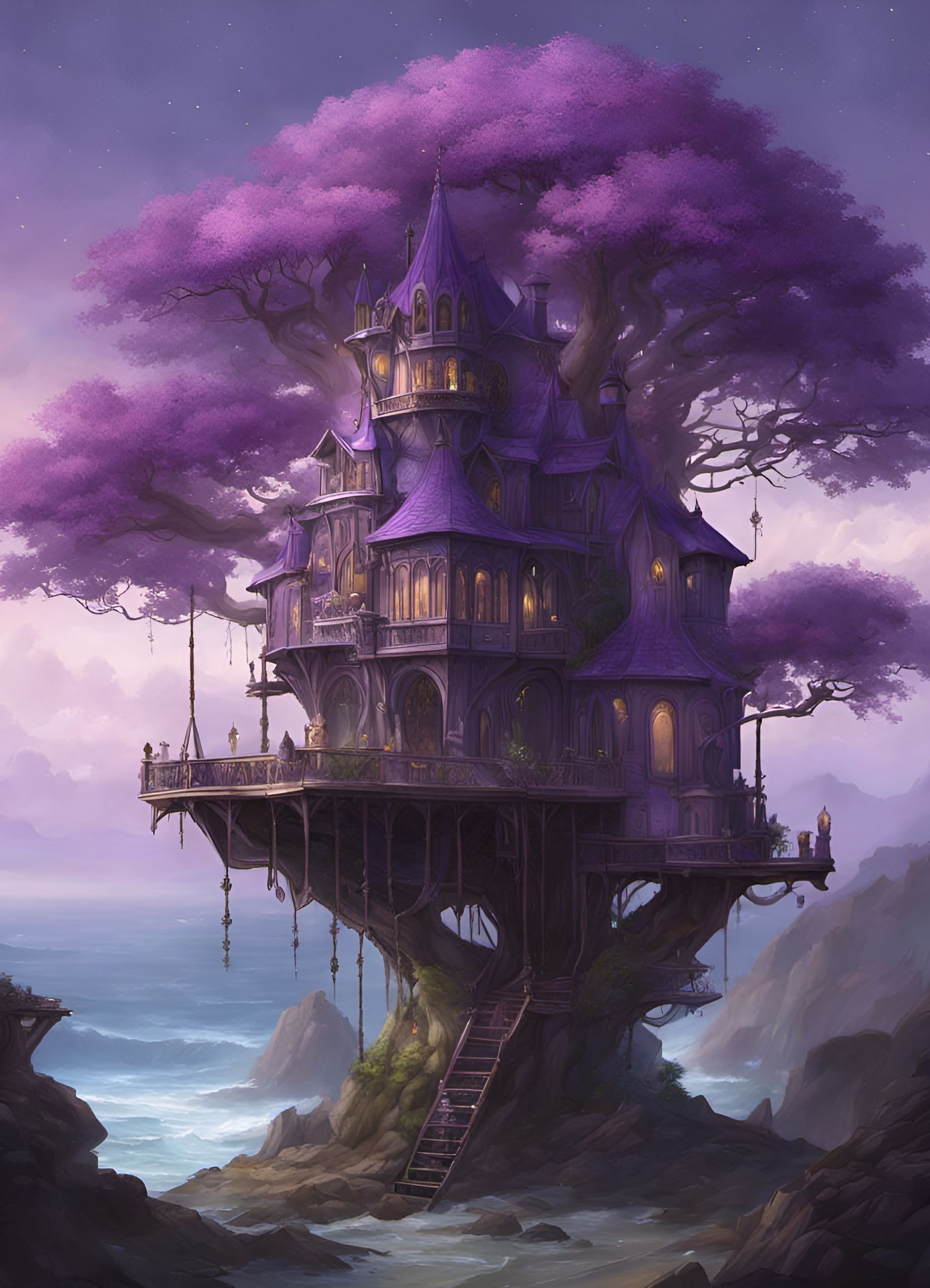 Violet Treehouse Castle Masterpiece by the Ocean
