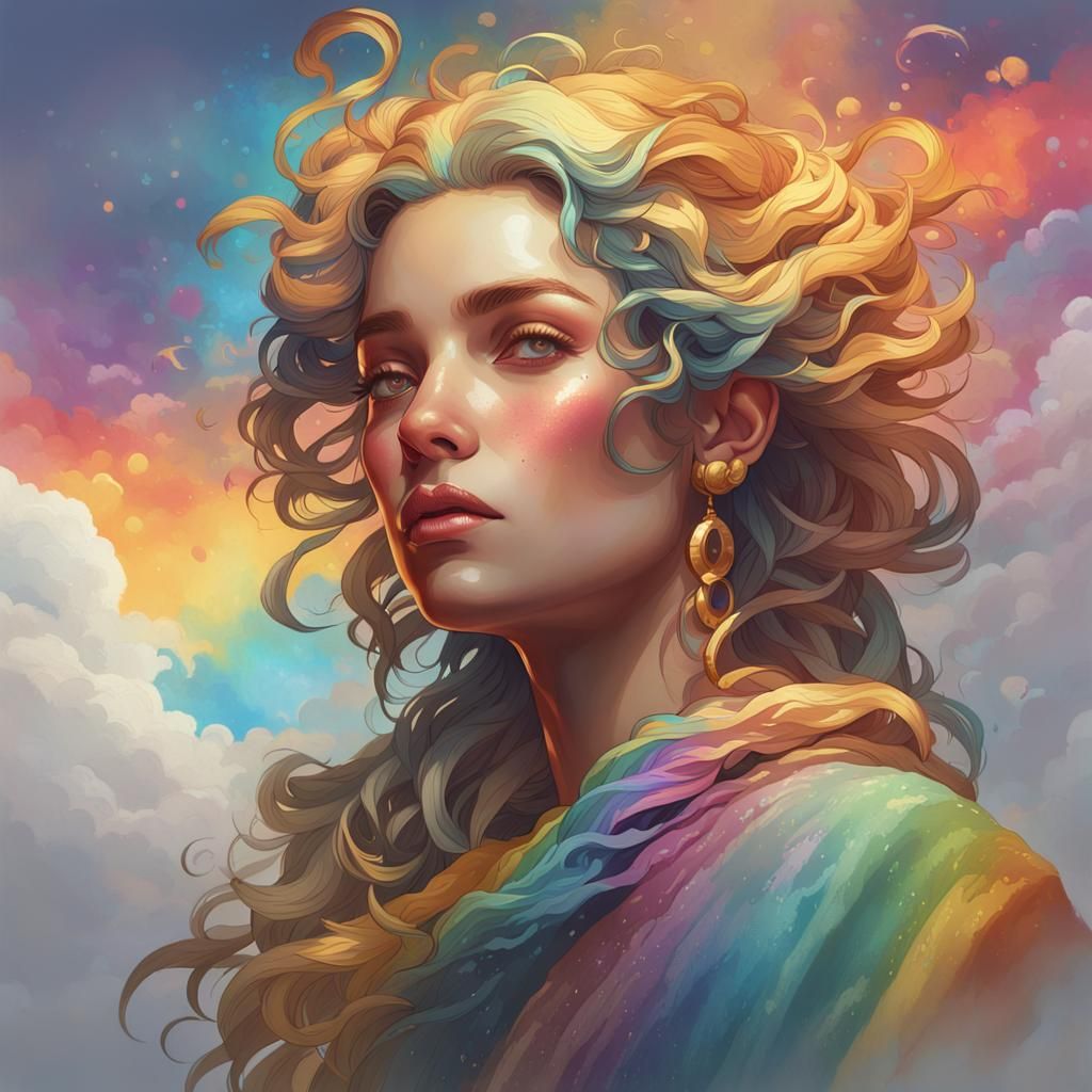 Rainbow T-Shirt Design with Gilded Clouds