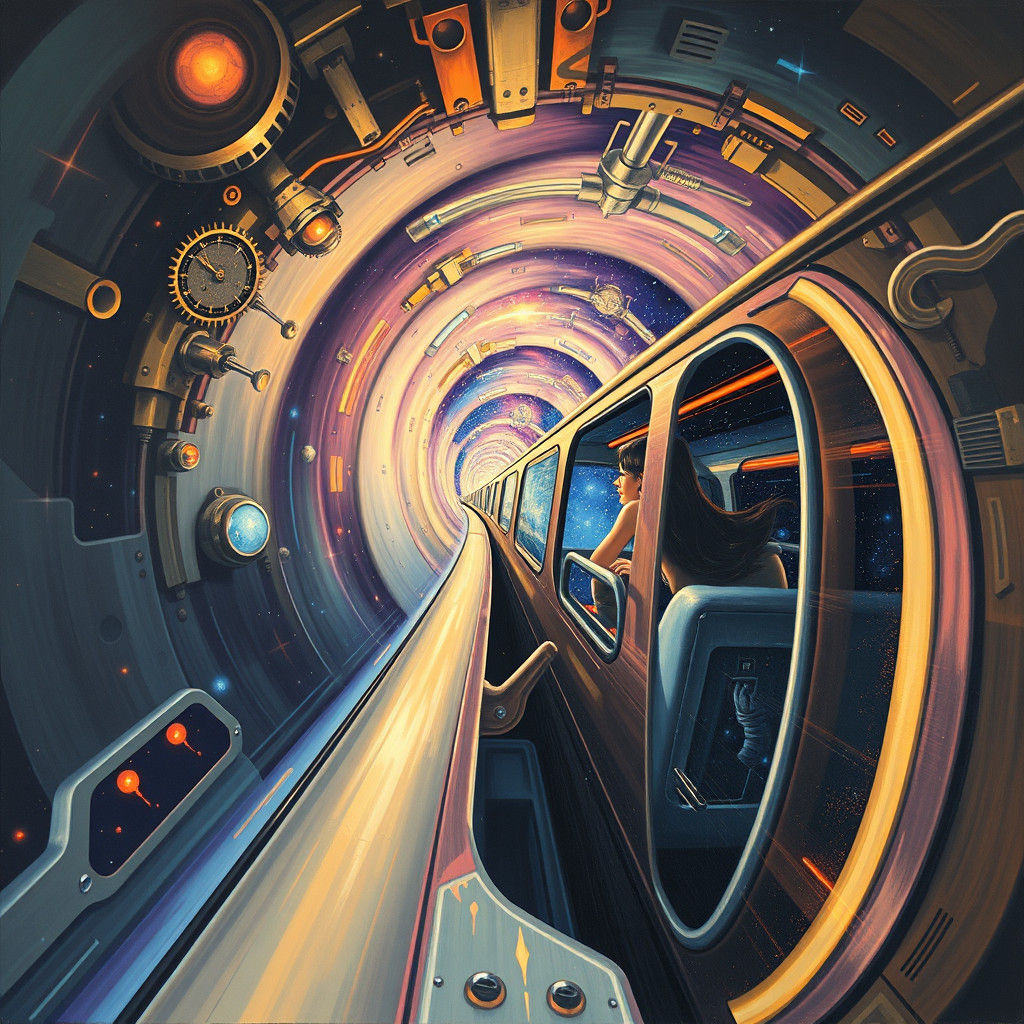 Surreal Space Train Journey Through a Wormhole
