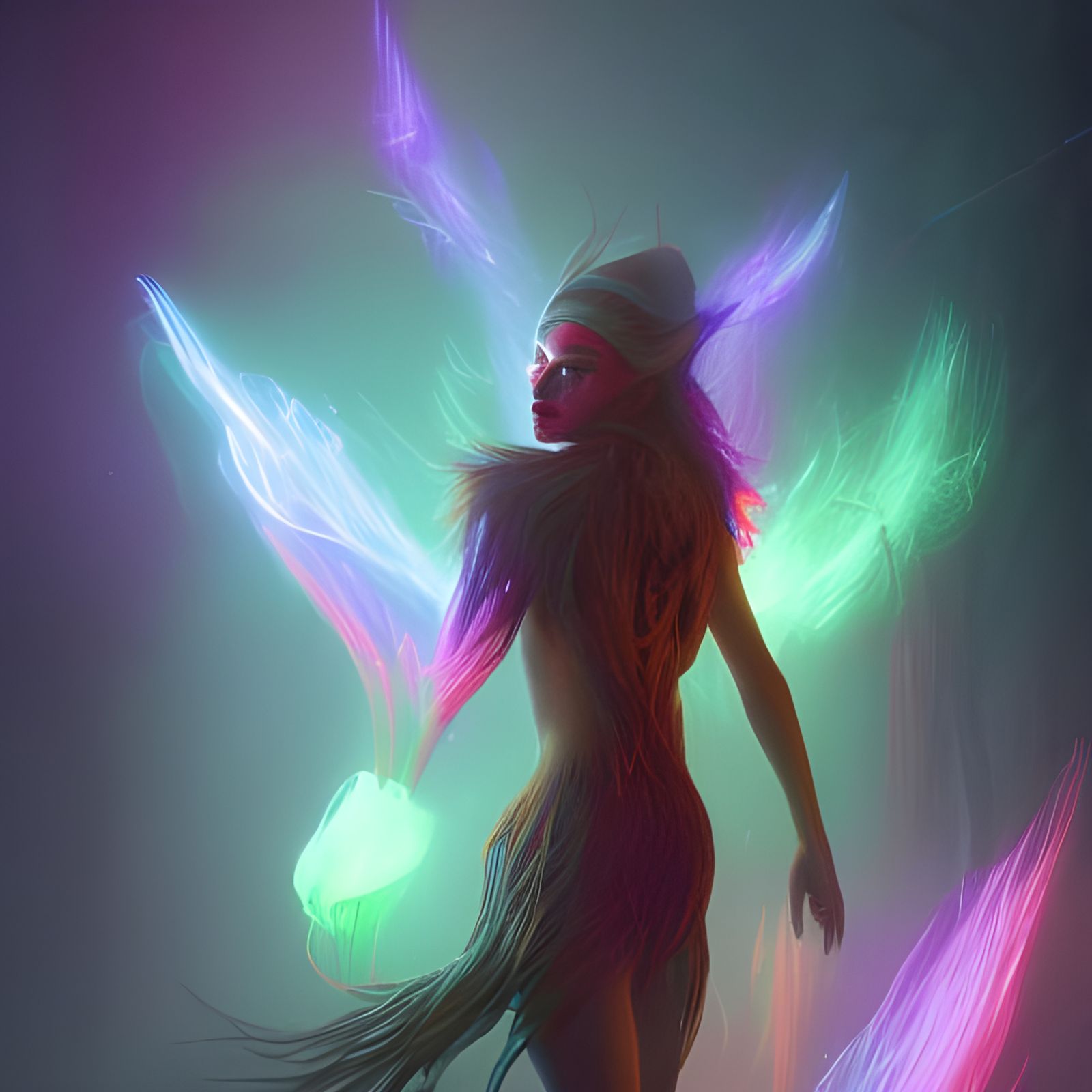 Glowing Fiberoptic Elf Creature: Dark Fantasy Art
