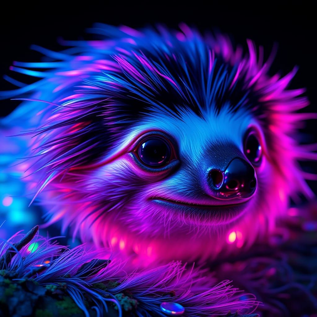 Luminous Opal Sloth Portrait in Sci-Fi Style