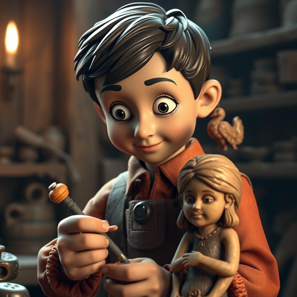 Pinocchio making himself a wood carving of a girlfriend By a...
