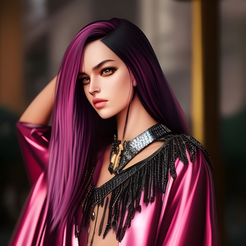 Teenage Girl Portrait in Punk Fashion, Digital Art