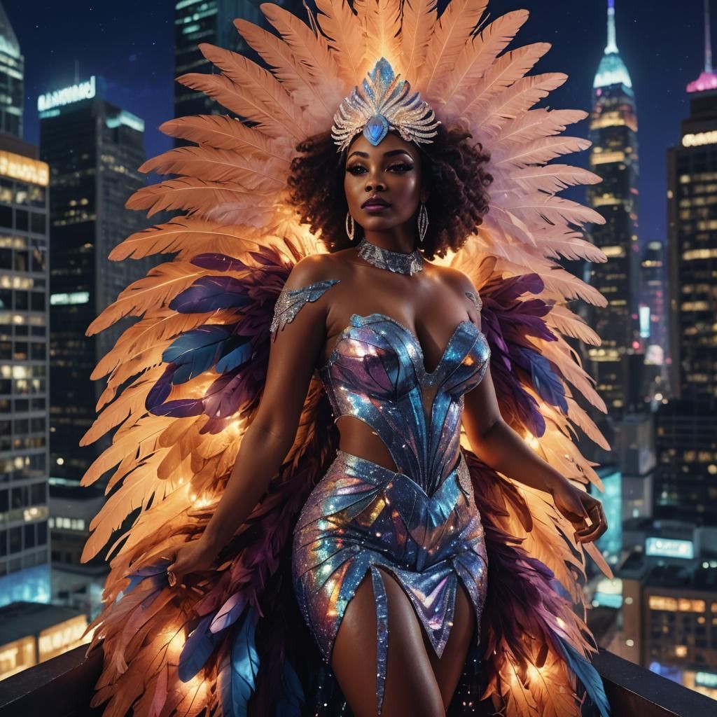 Astral Showgirl: Cosmic Mixed Media Night Portrait